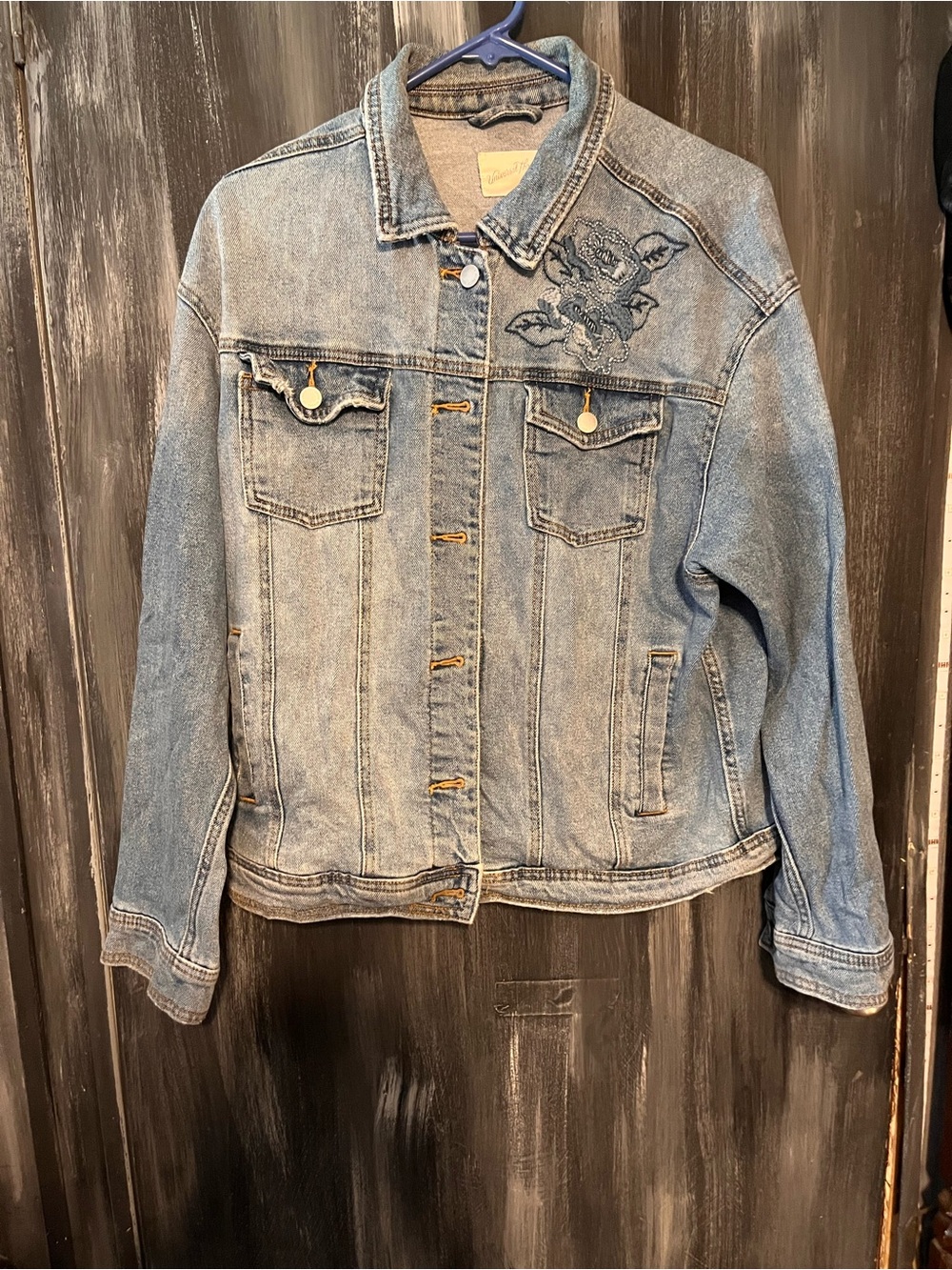 Universal Thread Light Wash Denim Jacket with Embroidered Chest
